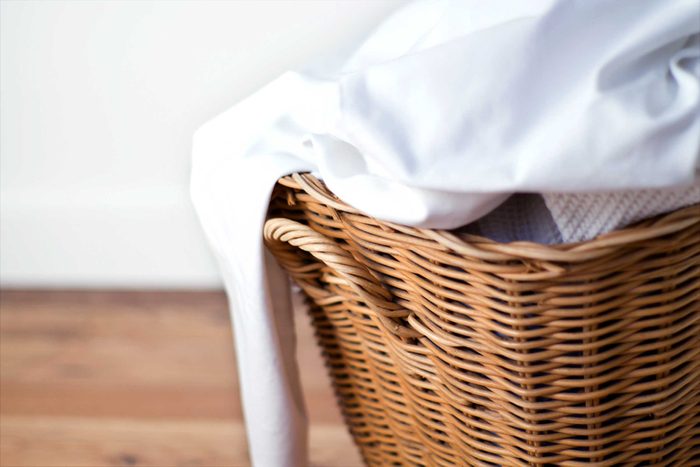laundry in a wicker hamper