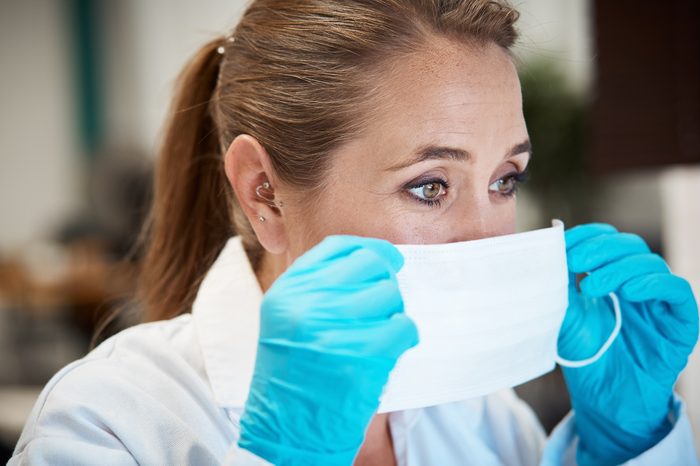 caregiver gloves and mask